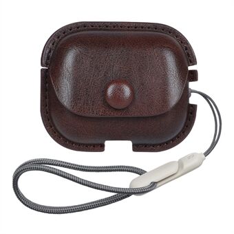 For AirPods Pro 2 Business PU Leather Bluetooth Earphone Drop-proof Case Anti-dust Protective Cover with Lanyard