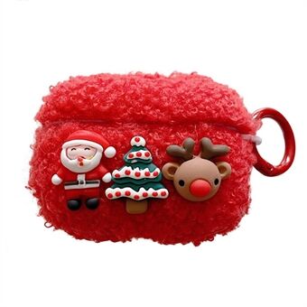 For Apple AirPods Pro Christmas Cartoon Design Soft Fluff TPU Earphone Case Winter Protective Cover with Ring Buckle