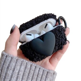 For Apple AirPods Pro Winter Soft Fluff TPU Bluetooth Earphone Case Heart Decor Anti-drop Protective Cover with Ring Buckle