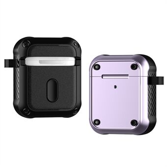 For Apple AirPods with Charging Case (2016) / (2019) / AirPods with Wireless Charging Case (2019) Dual-color PC+TPU Earphone Case Anti-drop Cover with Carabiner