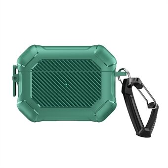 For AirPods Pro 2 TPU+PC Earphone Case Carbon Fiber Texture Reinforced Protective Cover with Carabiner