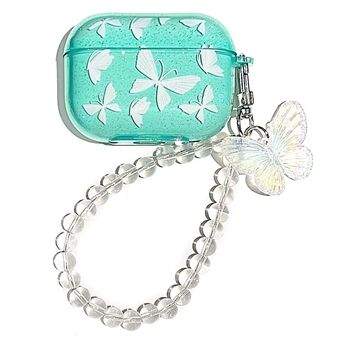 Butterfly Pattern TPU Earbud Case for AirPods Pro 2 , Bluetooth Earphone Cover with Wrist Chain