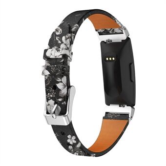 Flower Pattern Single Tour Genuine Leather Watch Strap for Fitbit Inspire / Inspire HR