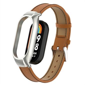 For Xiaomi Smart Band 8 Watch Band Genuine Cow Leather Sports Strap with Metal Frame Case