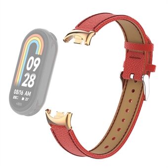 For Xiaomi Smart Band 8 Genuine Cow Leather Watch Band Litchi Texture Watch Strap with Connector