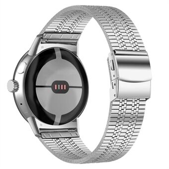 For Google Pixel Watch Stainless Steel 5 Beads Smart Watch Band Replacement Wrist Strap - Silver