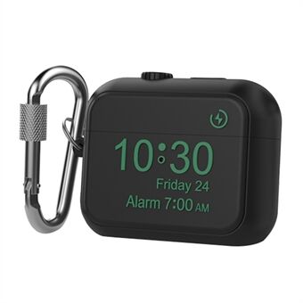 AHASTYLE PT104 For Apple AirPods Pro 2 Silicone Case Digital Clock Display Design Bluetooth Earphone Anti-drop Cover with Carabiner