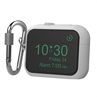 AHASTYLE PT104 For Apple AirPods Pro 2 Silicone Case Digital Clock Display Design Bluetooth Earphone Anti-drop Cover with Carabiner