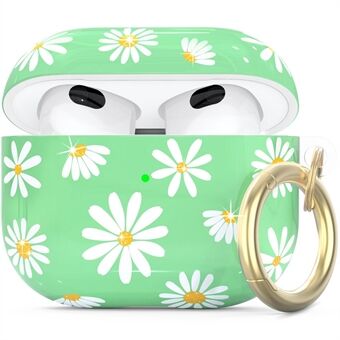 AHASTYLE LC142-3-DY for Apple AirPods 3 Daisy Flower Pattern Earphone Case Two-Piece Design Bluetooth Earbud Anti-drop TPU Cover with Carabiner