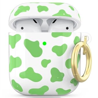 AHASTYLE LC142CW-A for Apple AirPods with Charging Case (2016) / (2019) / AirPods with Wireless Charging Case (2019) Earphone TPU Cover Cow Pattern Anti-drop Earbud Cover with Carabiner