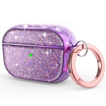 AHASTYLE PT119-PRO for Apple AirPods Pro Earphone Case Two-Piece Design Shiny Glitter Earbud Anti-drop Cover with Carabiner