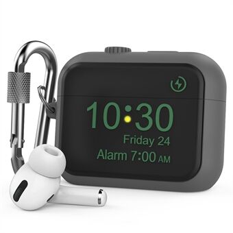 AHASTYLE PT104 for Apple AirPods Pro Earphone Silicone Case Digital Clock Display Design Earbud Charging Box Cover with Carabiner
