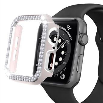 For Apple Watch Series 1/2/3 42mm Two Row Rhinestones Decor Watch Half Case PC Electroplating Anti-collision Cover