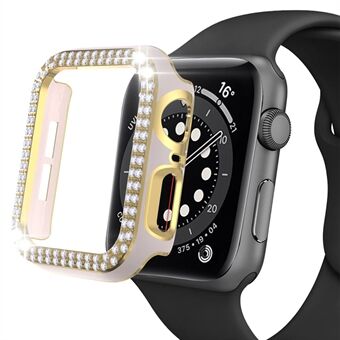 For Apple Watch Series 4/5/6 40mm / SE 40mm PC Watch Half Case Electroplating Two Row Rhinestones Design Protective Cover