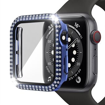 For Apple Watch SE/Series 4/5/6 44mm Stylish Rhinestone+PC+Tempered Glass Watch Case Cover