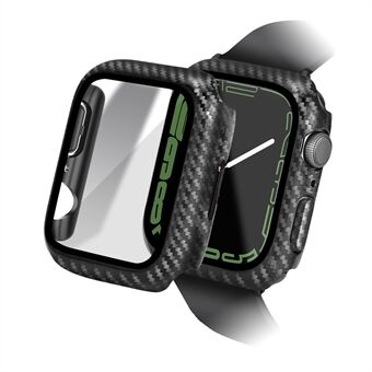 ENKAY HAT PRINCE For Apple Watch Series 8 / 7 45mm Hard PC Case with Tempered Glass Screen Protector Carbon Fiber Texture Full Protective Cover