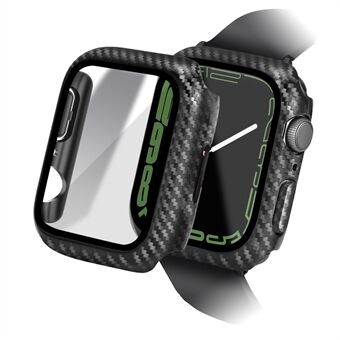For Apple Watch Series 7 / 8 45mm Integrated Tempered Glass Screen Film Hard PC Watch Frame Carbon Fiber Cover - Black