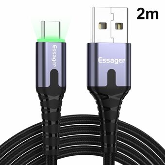 ESSAGER Type-C 3A Fast Charging Data Cable with LED Indicator Nylon Braided Cord 2m
