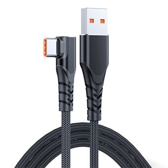 2m 6A 66W Fast Charging Cable USB to Type-C Right Angle Braided Data Cord for Huawei Samsung