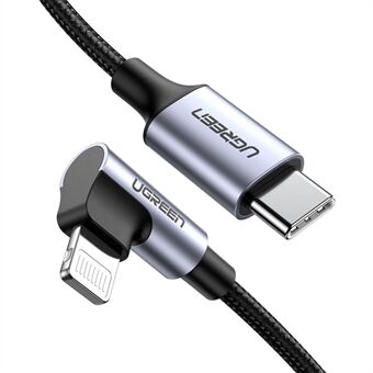 UGREEN 1.5m MFI Certified Type-C to Lightning 90 Degree L Shape Data Cable 3A Fast Charging Cord