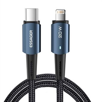 ESSAGER 2m Braided 20W Fast Charger Cable for iPhone Charging Cord USB C to iP Data Transmission Line