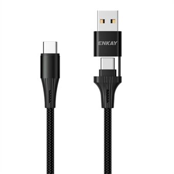ENKAY 1m PD 100W USB-A/USB-C to Type-C 5A Fast Charging Cord Phone Tablet Data Cable