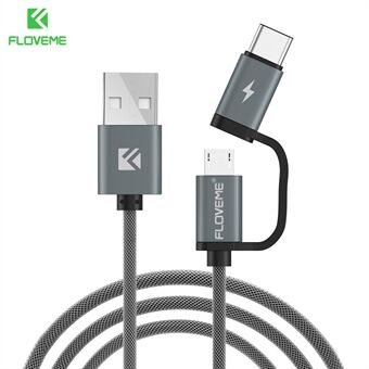 FLOVEME 2 in 1 QC3.0 micro Type-C Fast Charge Cable Flash Charging for Android Smartphones - Grey