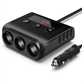 TR12 100W 4 USB Ports Car Charger LED Display Voltage Detection 3 Cigarette Lighter Sockets Charging Adapter