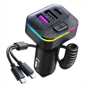 K12 Phone Fast Charging Adapter 2 USB + 1 Type-C PD Car Charger with Type-C / 8-Pin Charging Cable