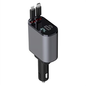 X16 100W Super Fast Charging Retractable Car Charger 180-Degree Rotating Type-C / iP Cable Car Charger
