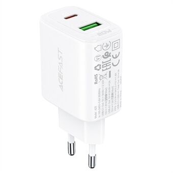 ACEFAST A25 PD 20W USB-A + Type-C Dual Port Charger for iPhone iPad Samsung - EU Plug