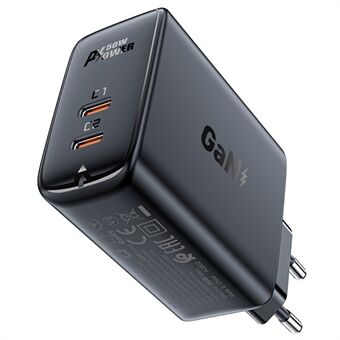 ACEFAST A29 EU Plug PD 50W GaN USB-C+USB-C Dual Port Wall Charger Phone Fast Charging Adapter