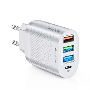UD7533 3 USB-A + PD Type C 4-port Wall Charger Travel Power Adapter for Mobile Phone / Tablet