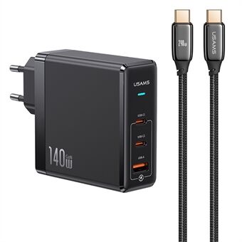 USAMS USAMS-UM Series Fast Charger Kit  Dual USB-C + USB-A 3 Ports 140W ACC GaN Fast Charger with 240W Type-C to Type-C Cable