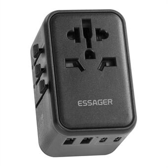ESSAGER PD 65W GaN Charger 3 USB-C+2 USB-A+AC Socket Global Travel Charger Adapter Portable Wall Charger Block