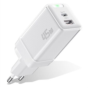 ESSAGER 45W GaN Charger Adapter Portable Dual Port USB-A + Type-C Wall Charger Block with Smart Indicator