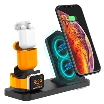 Integrated Dual Coil 3-in-1 Wireless Charging Charger (Not Support FOD Function) for Apple Watch / iPhone / AirPods - Black