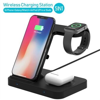 F16 5-in-1 Wireless Charging Station Fast Charger Dock for iPhone/Apple Watch/AirPods/Samsung Galaxy Buds/Galaxy Watch