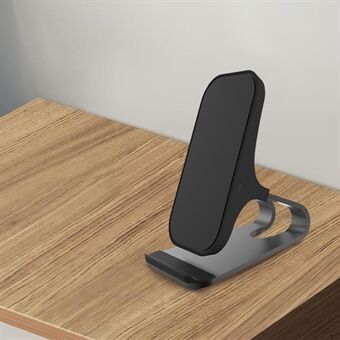 15W Qi Wireless Charger Mobiel Phone Desk Fast Charging Stand for iPhone Samsung - Black/Black