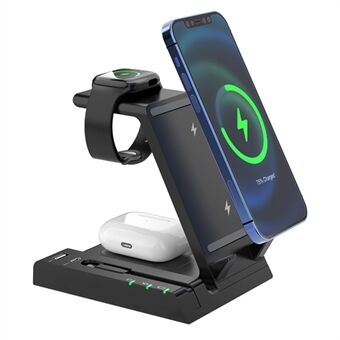 W2 6 in 1 Wireless Charger Dock Station with Type-C Port [Support Wireless and Wired Output] - Black