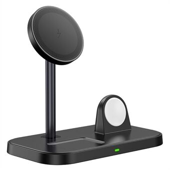 ZHX-WA22 15W Magnetic Wireless Charger Earbuds Smart Watch 3-in-1 Charging Stand for iPhone 12 / 13 / 14 Series Adjustable Charging Station