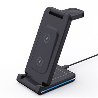 H28 Folding Multifunctional 5-in-1 15W Wireless Charger Phone Earphone Watch Charging Stand with Light Function
