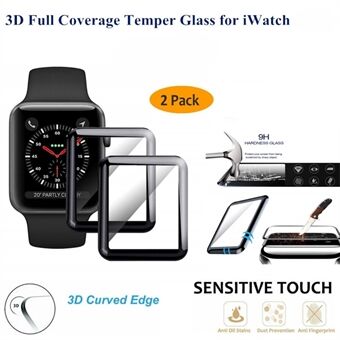 2Pcs/Set 3D Full Coverage Tempered Glass Screen Protector for Apple Watch Series 3 2 1 38mm