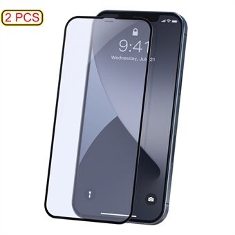BASEUS 2 PCS 0.23mm Full Screen Coverage Anti-blue-ray Curved Tempered Glass Films for iPhone 12 Pro/12 - Black