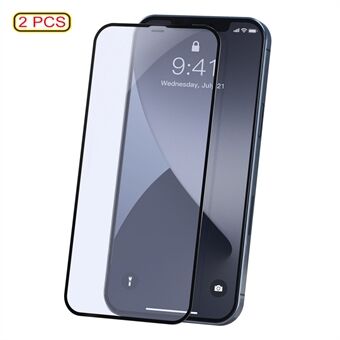 BASEUS 2 PCS 0.23mm Full Screen Coverage Anti-blue-ray Curved Tempered Glass Films for iPhone 12 Pro Max 6.7 inch - Black