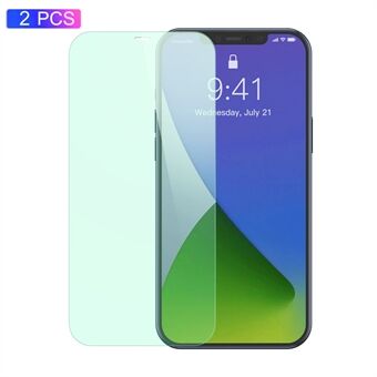 2PCS/Set BASEUS 0.3mm Full-screen Tempered Glass Protector Film  (Green Light) [Secondary Hardening] for iPhone 12 Pro Max 6.7 inch - Transparent