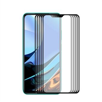 5Pcs/Set HAT-PRINCE 0.26mm 9H 2.5D Tempered Glass Screen Protector for Xiaomi Redmi 9T [Full Glue] [Full Coverage]