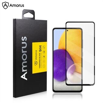 AMORUS Silk Printing Full Glue Tempered Glass High Transparency Full Screen Covering Protector Film for Samsung Galaxy A72 4G/5G - Black