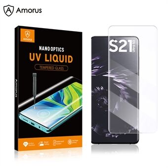 AMORUS Ultra Clear Full Coverage 3D Curved Screen Design UV Liquid Tempered Glass Screen Protector Full Glue for Samsung Galaxy S21 Ultra 5G