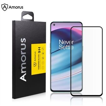 AMORUS Full Glue Silk Printing High Transparency Tempered Glass Film Full Screen Covering Protector for OnePlus Nord CE 5G - Black